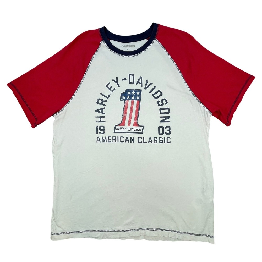 Harley Davidson White Red American Classic Raglan Shirt Mens XL